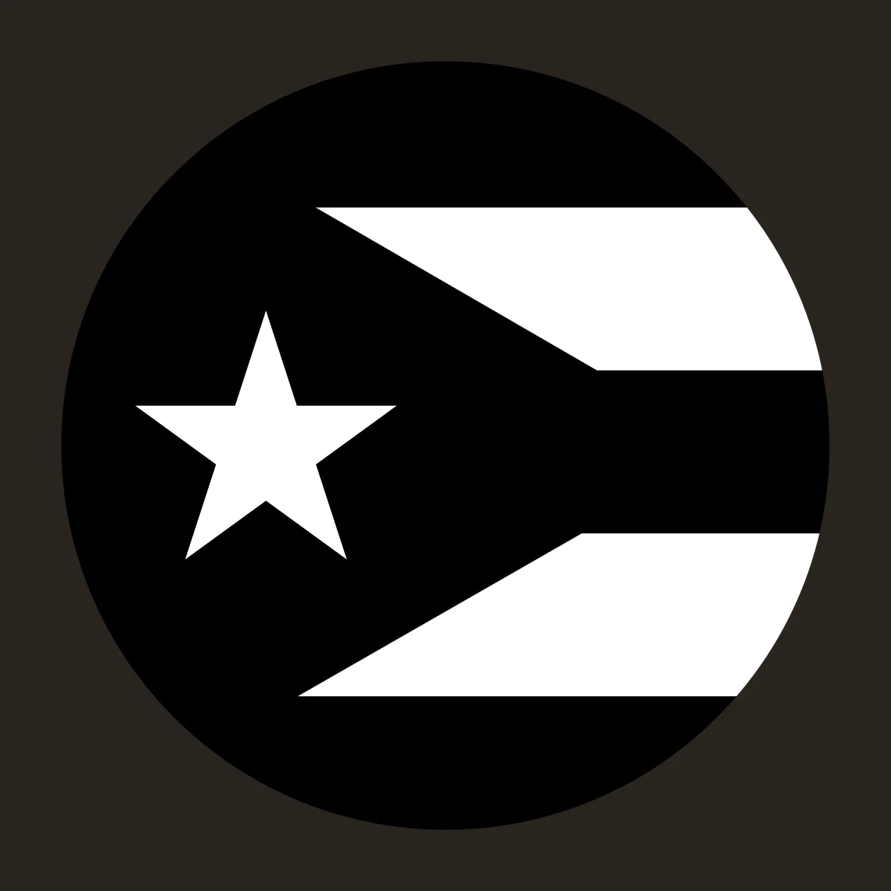 Circular flag emblem Illustration with circular badge, five-pointed star, triangle and horizontal stripes in black and white contrast preview thumbnail