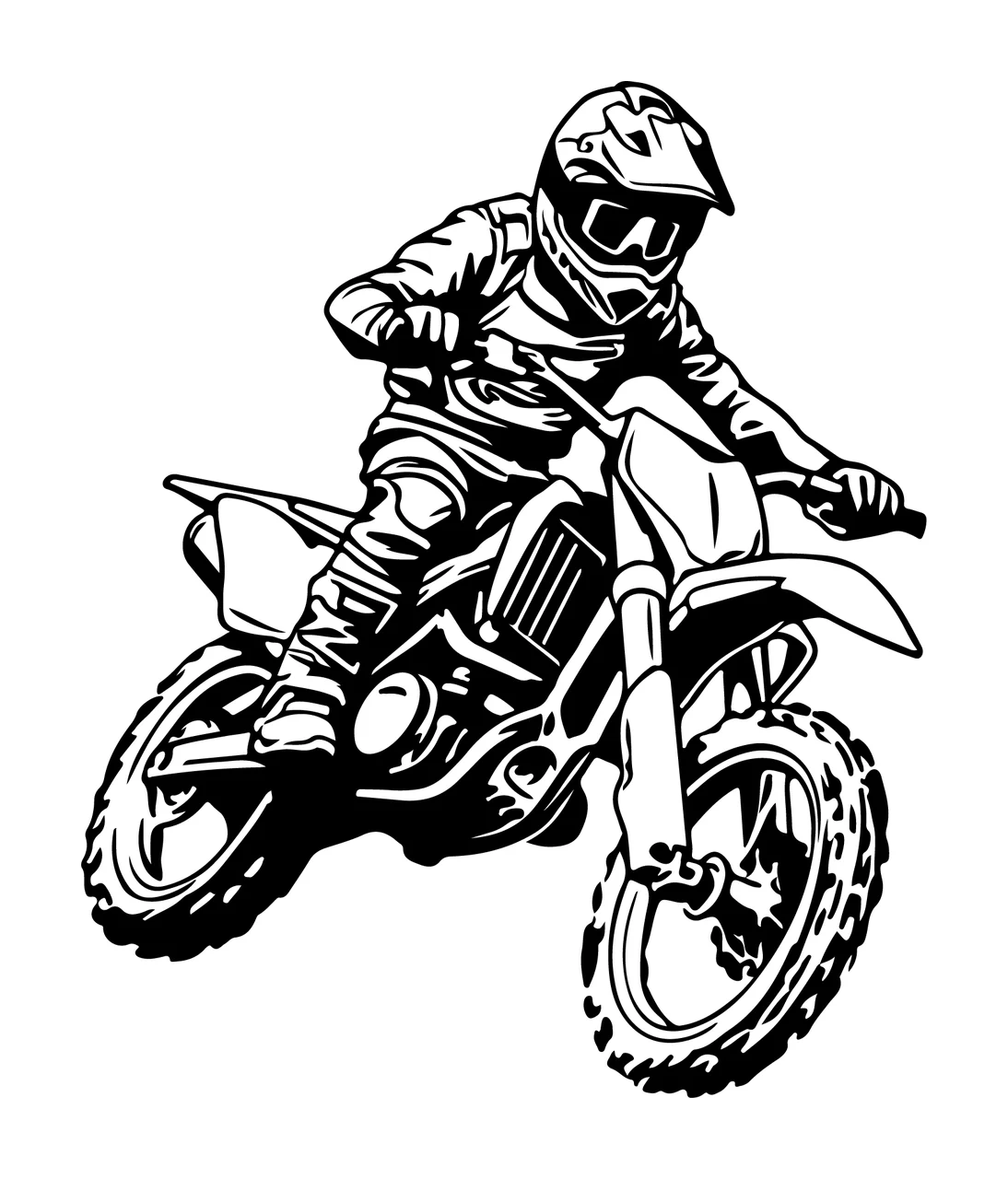 Motocross Rider Jumping On Motorcycle helmet knobby tires handlebars