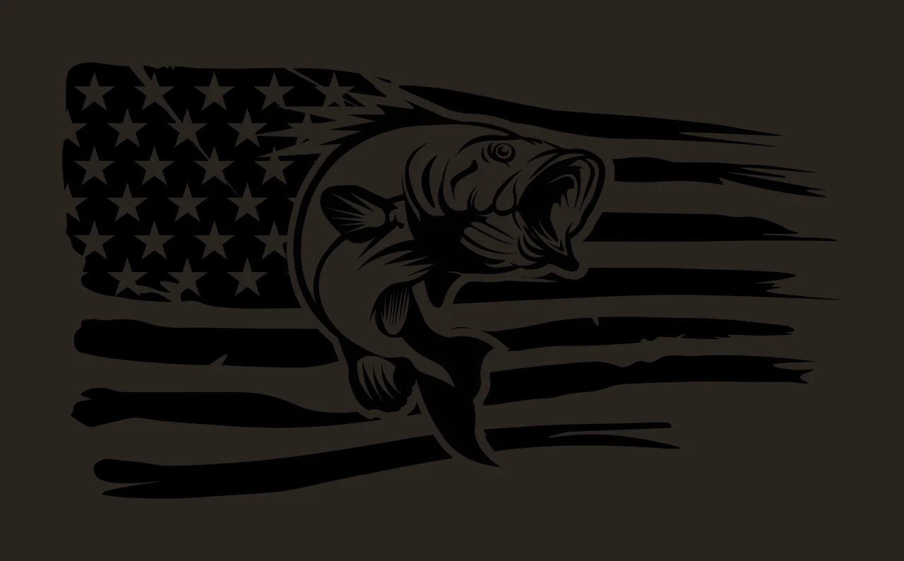 American Flag With Jumping Fish Graphic black white plain monochrome contrast preview thumbnail
