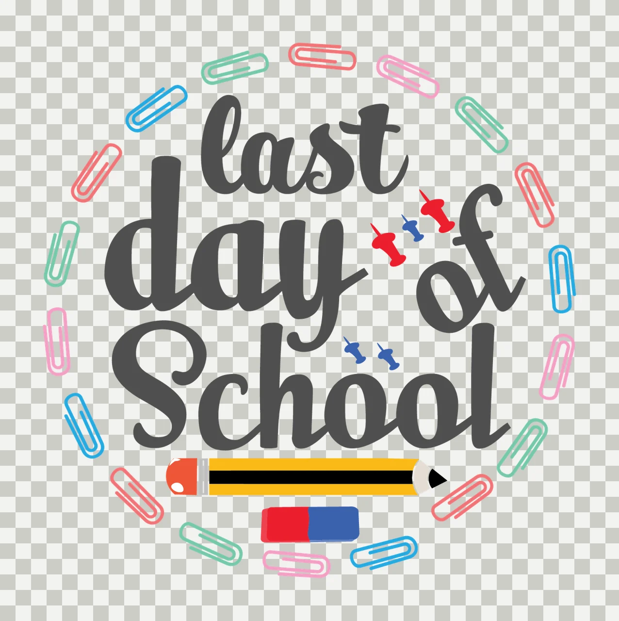 Last Day Of School Stationery Pattern paper clips pencil eraser transparency and detail preview thumbnail