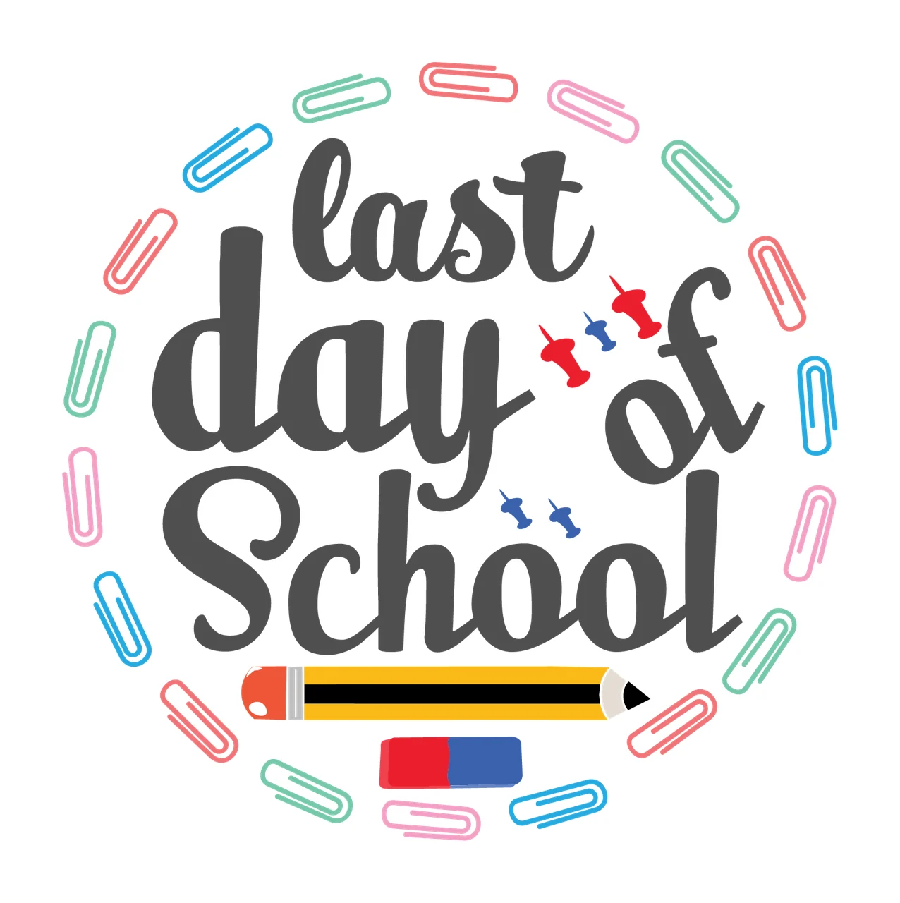 Last Day Of School Stationery Pattern paper clips pencil eraser