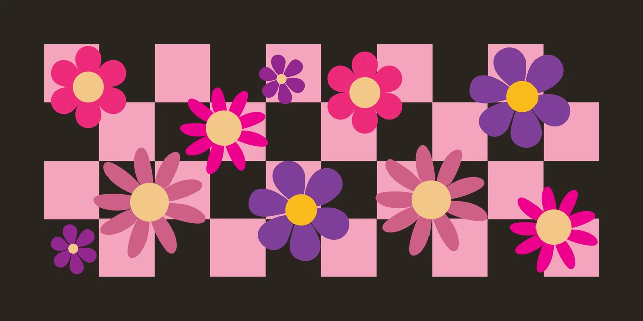 Can Glass Wrap Black Flower Silhouette Checkerboard Pattern Flowers contrast preview thumbnail