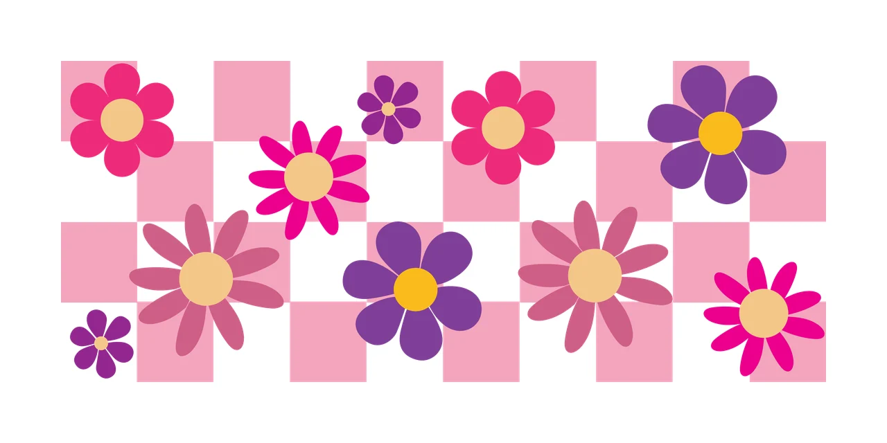Can Glass Wrap Black Flower Silhouette Checkerboard Pattern Flowers