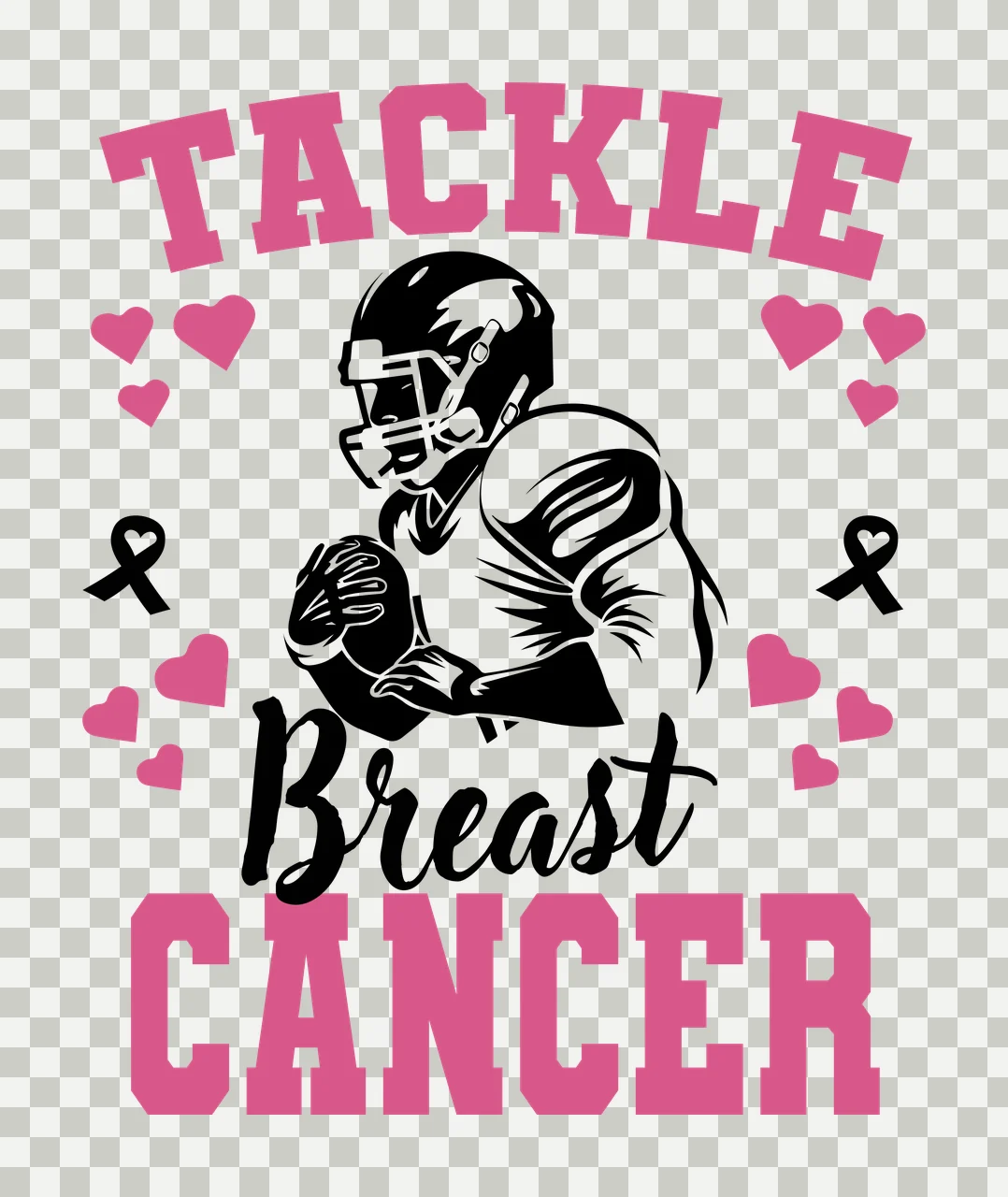 Cancer Football Tackle Breast Cancer Player Graphic holding transparency and detail preview thumbnail