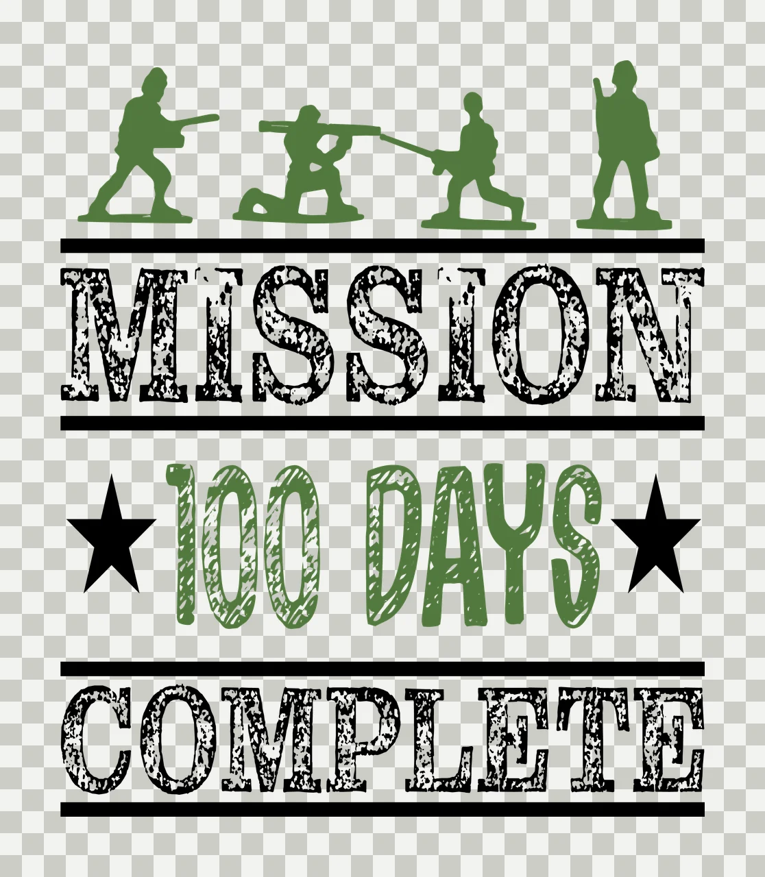 Mission 100 Days Complete Toy Soldiers Various Stars Grunge typography transparency and detail preview thumbnail