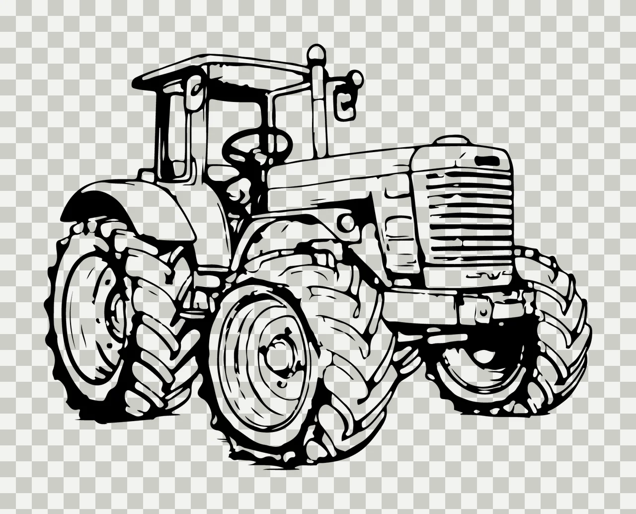 Classic Field Tractor Front View stationary wheels exhaust pipe transparency and detail preview thumbnail
