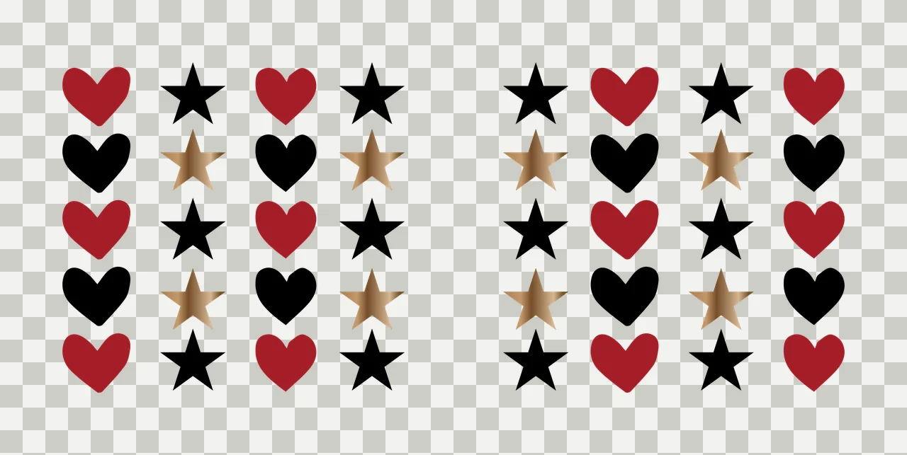 Can Glass Wrap Grid Of Alternating Black Heart hearts and stars transparency and detail preview thumbnail