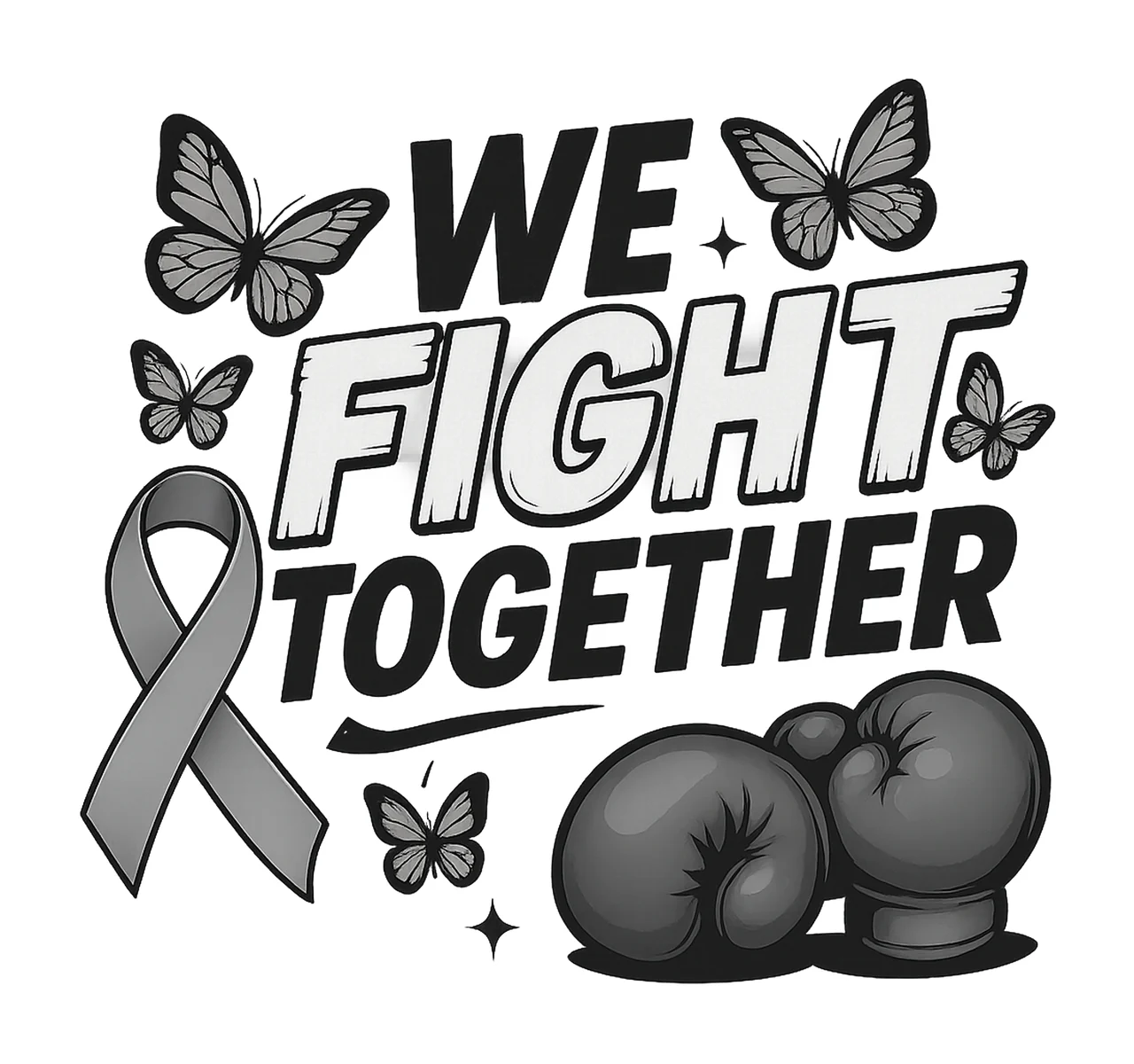 We Fight Together White Ribbon Lung Cancer Awareness Digital