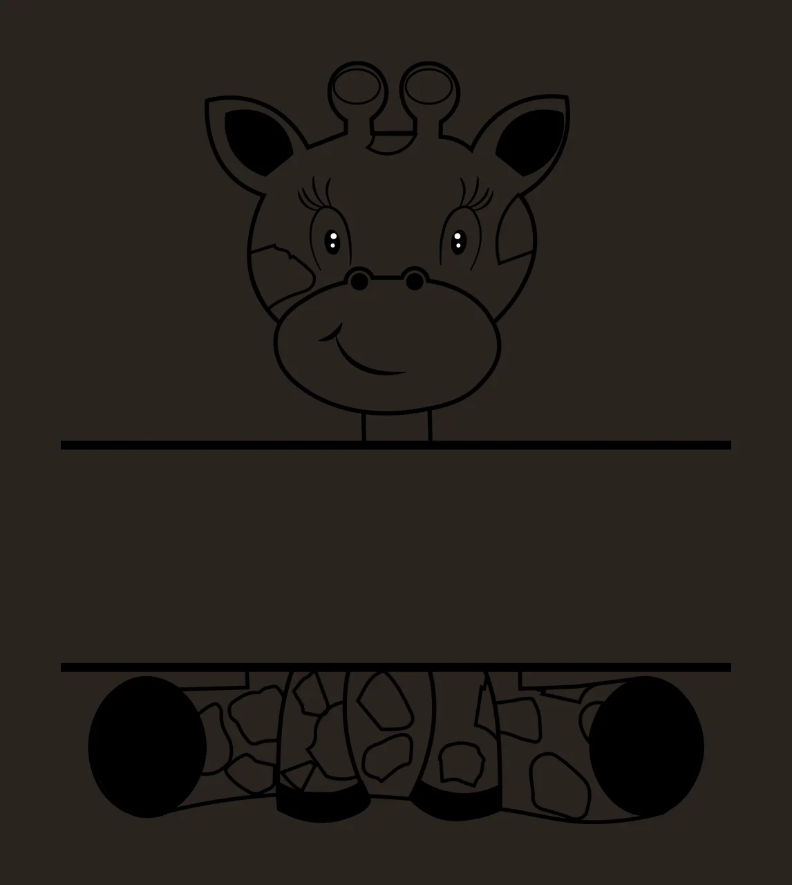 Animal Giraffe Head With Sign Board holding cartoon black white contrast preview thumbnail