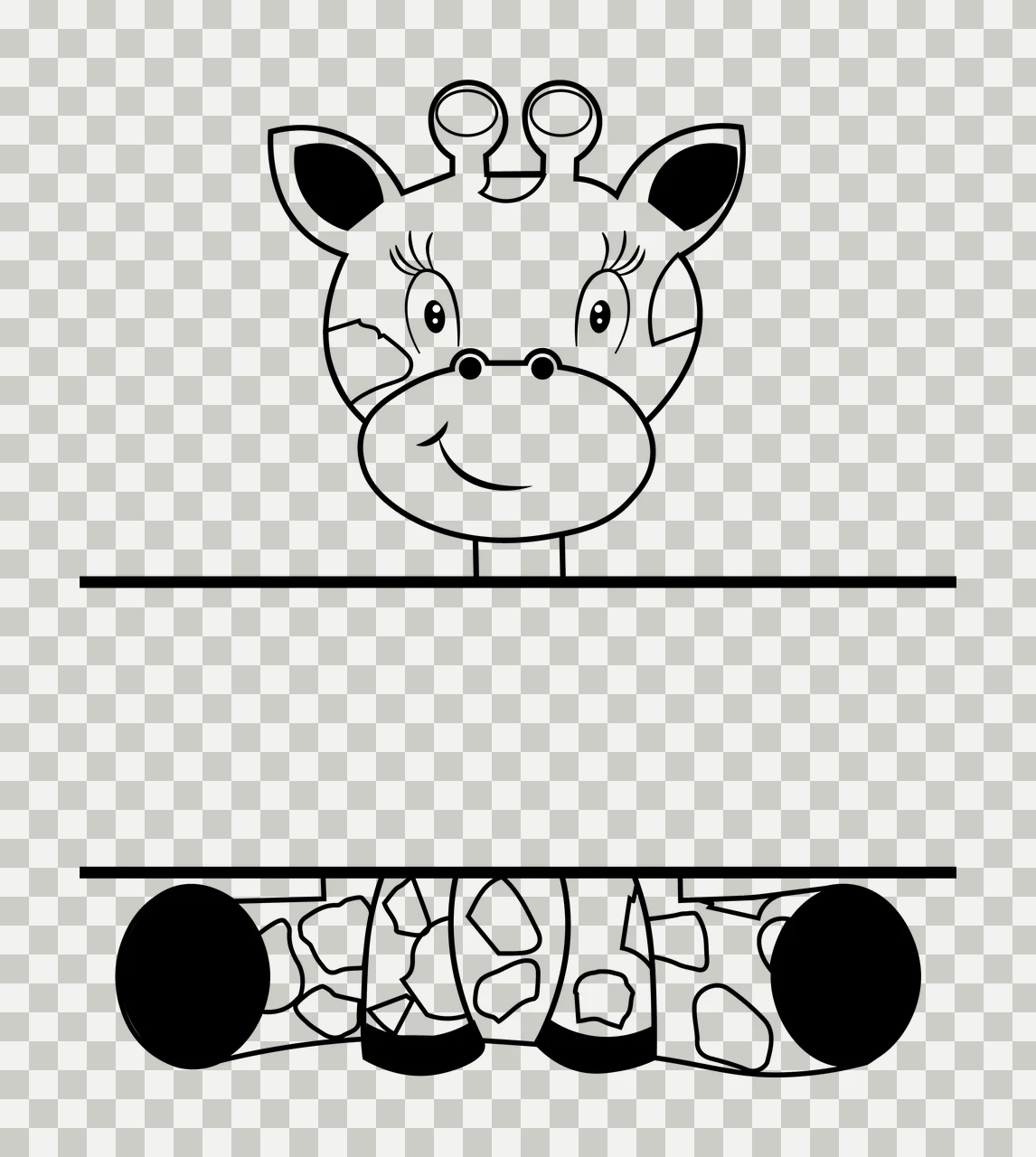 Animal Giraffe Head With Sign Board holding cartoon black white transparency and detail preview thumbnail