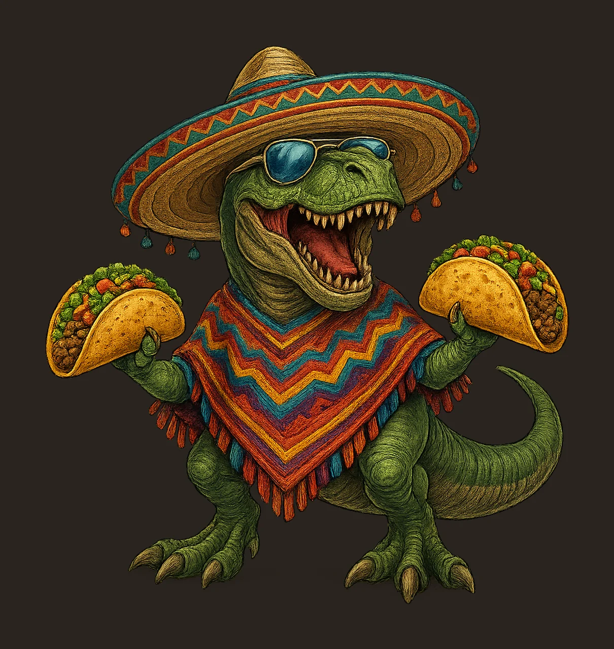 Cinco de Mayo Trex Dinosaur Mexican Food Design Rex Artwork contrast preview thumbnail