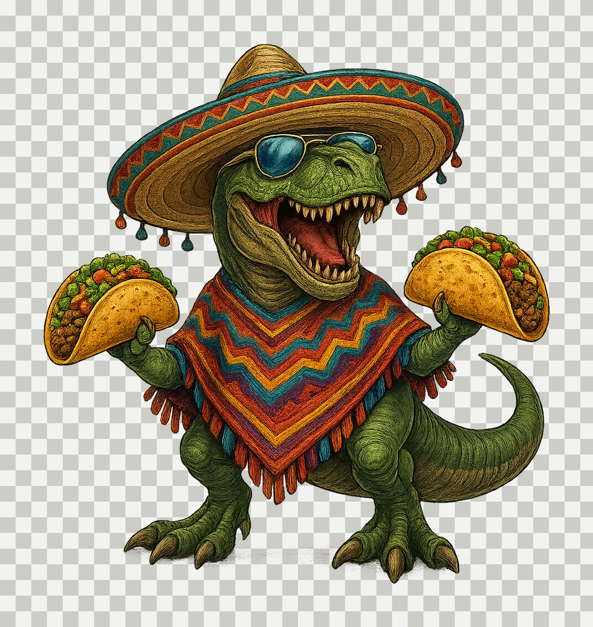 Cinco de Mayo Trex Dinosaur Mexican Food Design Rex Artwork transparency and detail preview thumbnail