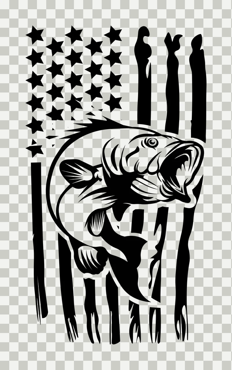 Fish Jumping In Front Of Flag leaping stars stripes black white transparency and detail preview thumbnail