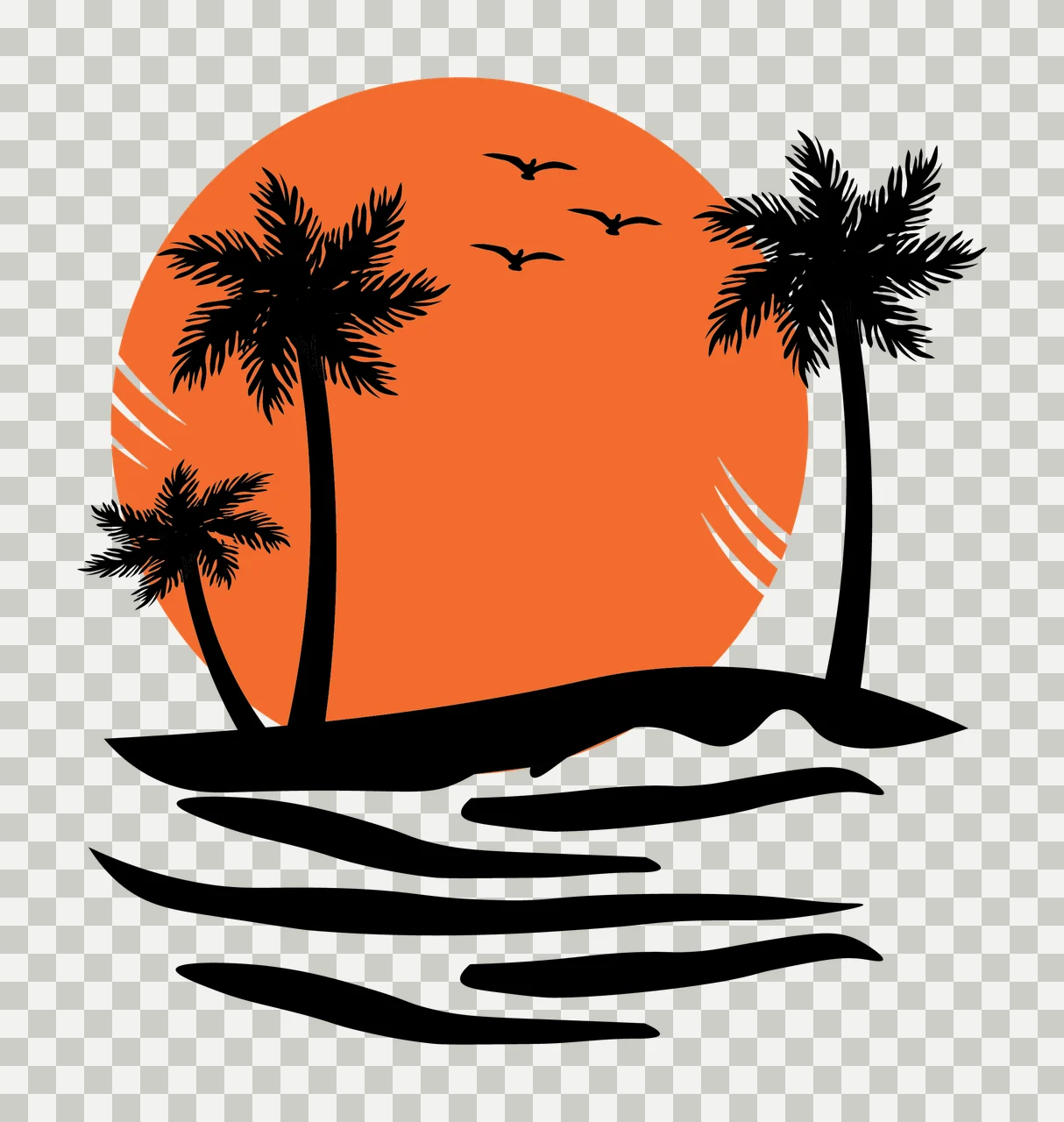 Palm Trees By Sunset Silhouette landscape sun water black white transparency and detail preview thumbnail