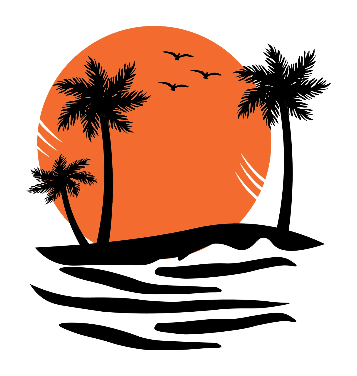 Palm Trees By Sunset Silhouette landscape sun water black white