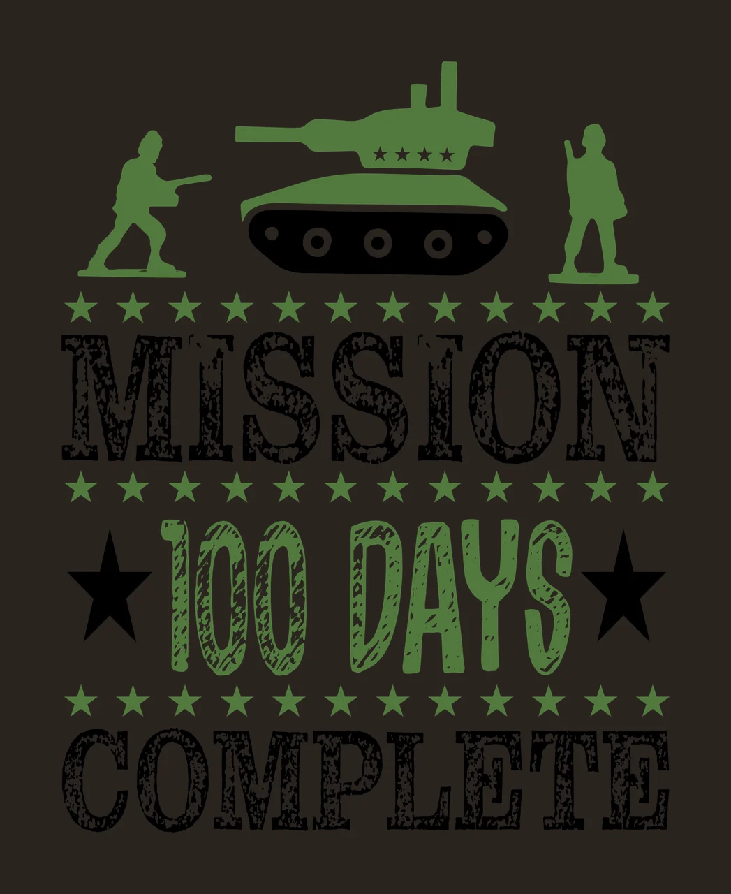 Mission 100 Days Complete Military Graphic tank and soldiers contrast preview thumbnail
