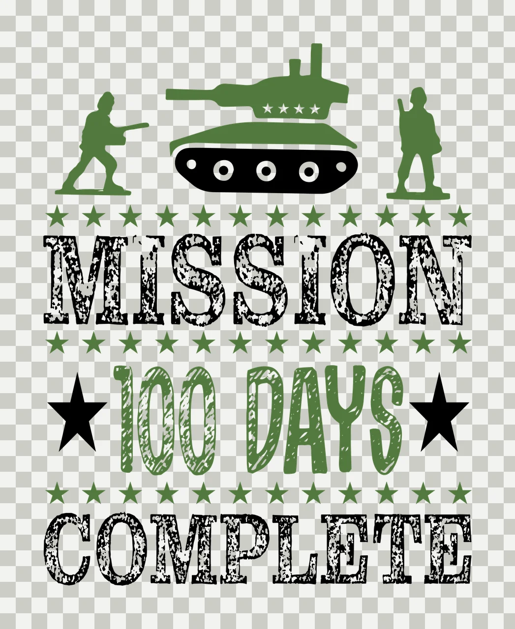 Mission 100 Days Complete Military Graphic tank and soldiers transparency and detail preview thumbnail