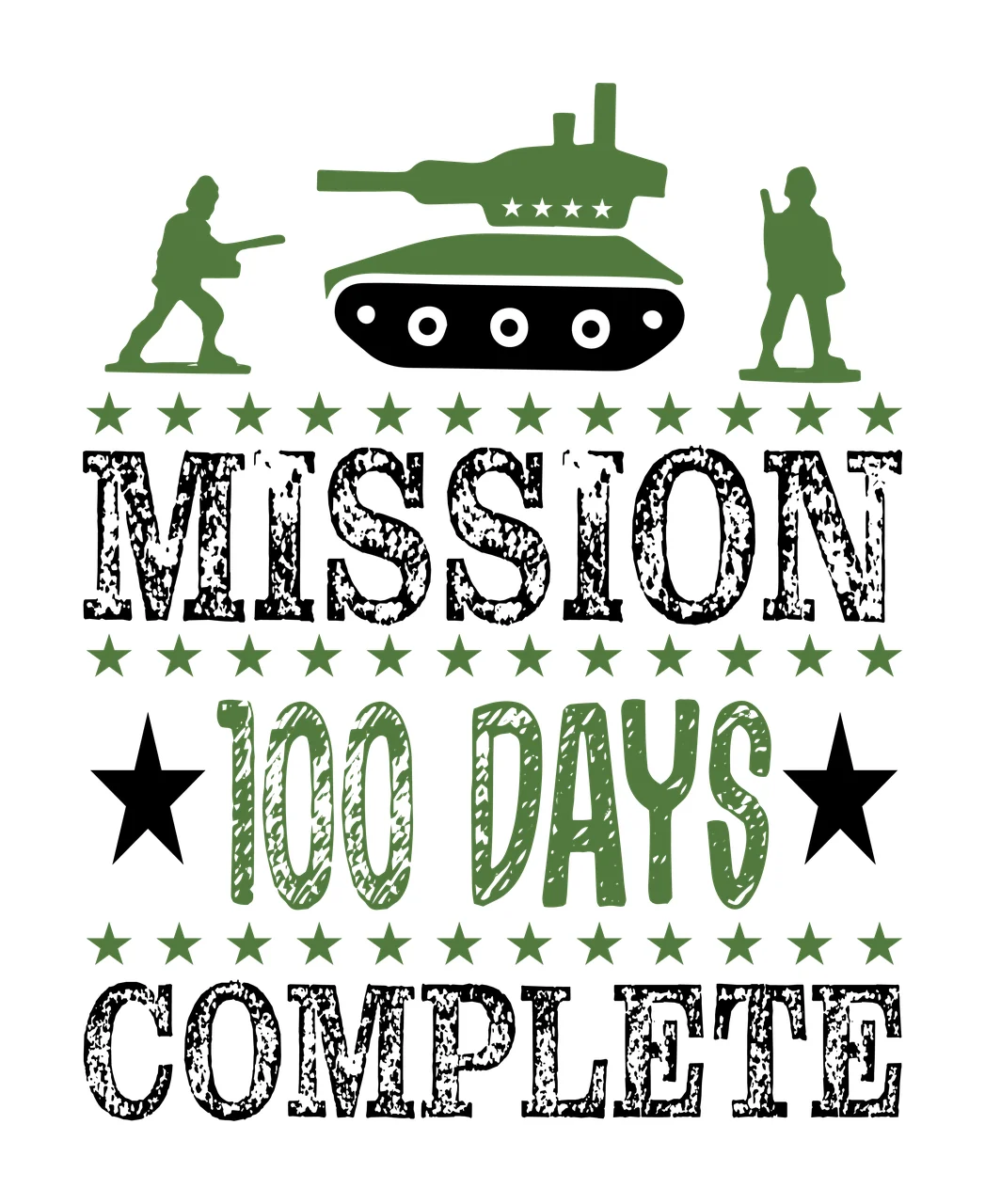 Mission 100 Days Complete Military Graphic tank and soldiers