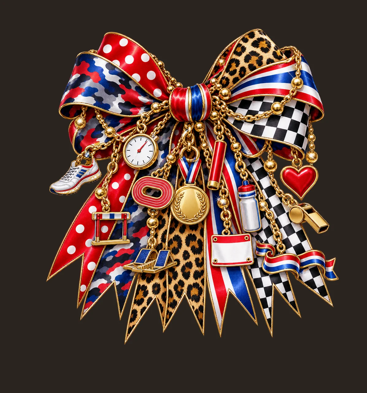 Track and Field Mom Bow Charm PNG, Themed Gold Chain Charms, Coquette Ribbon Sublimation Design, Transparent Digital Download contrast preview thumbnail