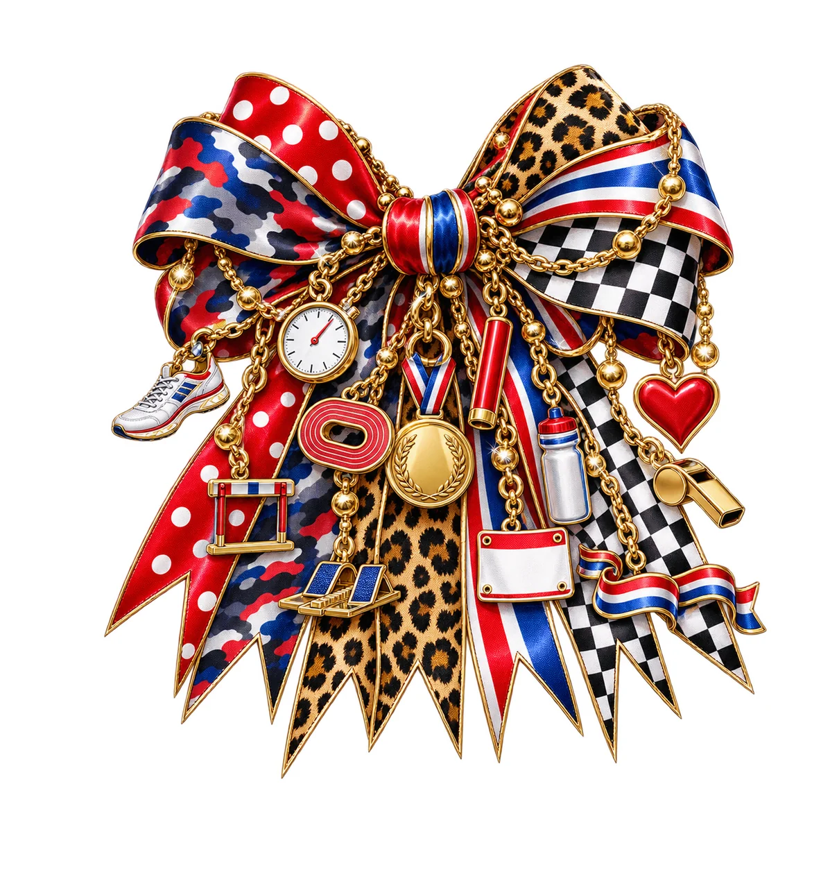 Track and Field Mom Bow Charm PNG, Themed Gold Chain Charms, Coquette Ribbon Sublimation Design, Transparent Digital Download