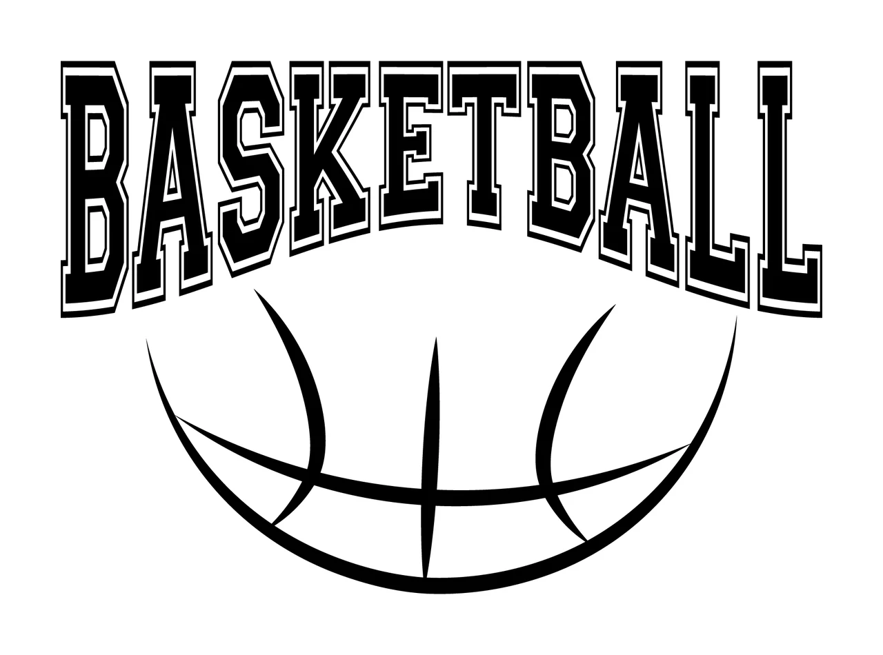 Basketball Text Graphic With Ball Arc arched bold typography