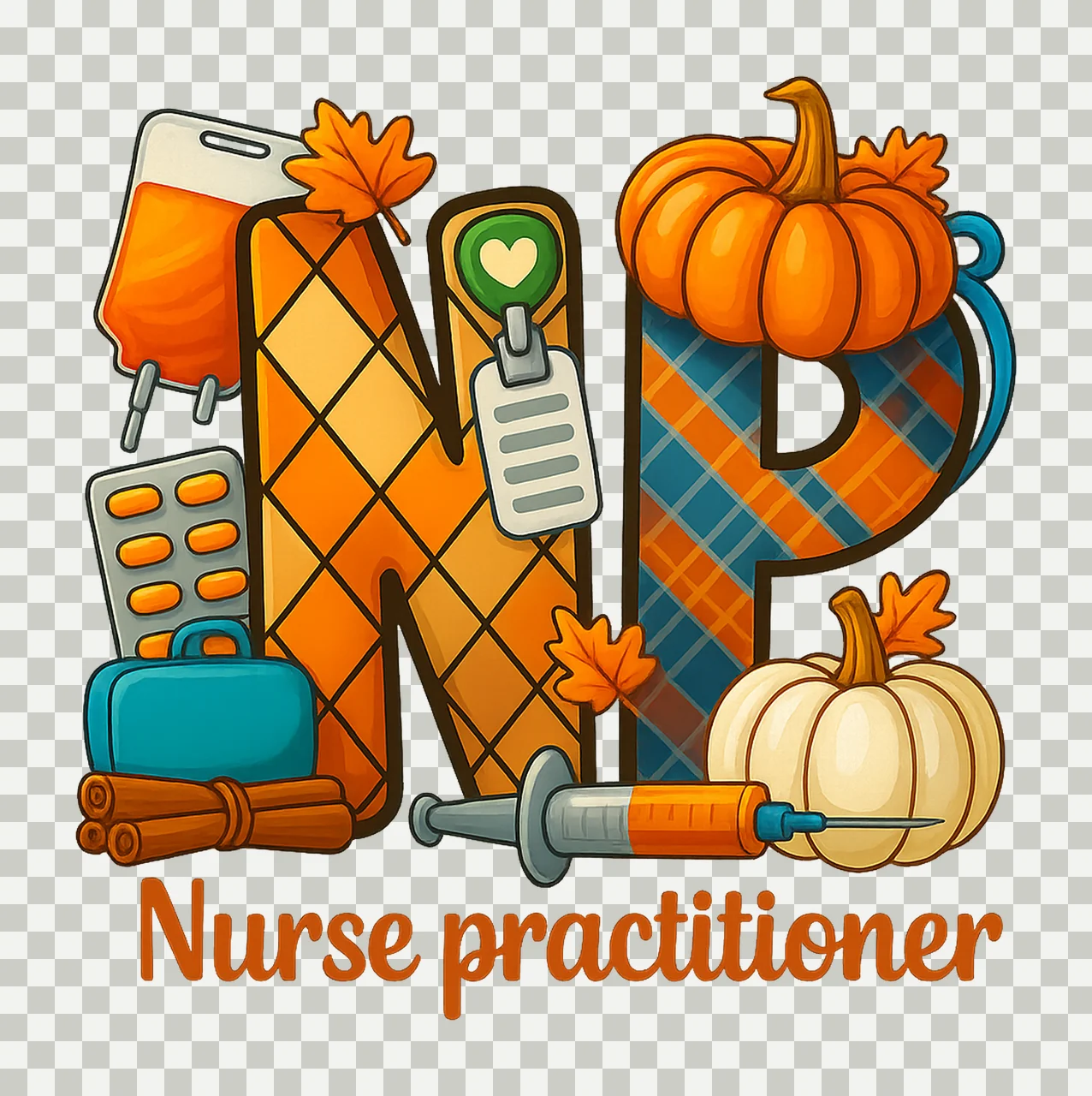NP Nurse Practitioner with Fall sublimation design Nurse transparency and detail preview thumbnail