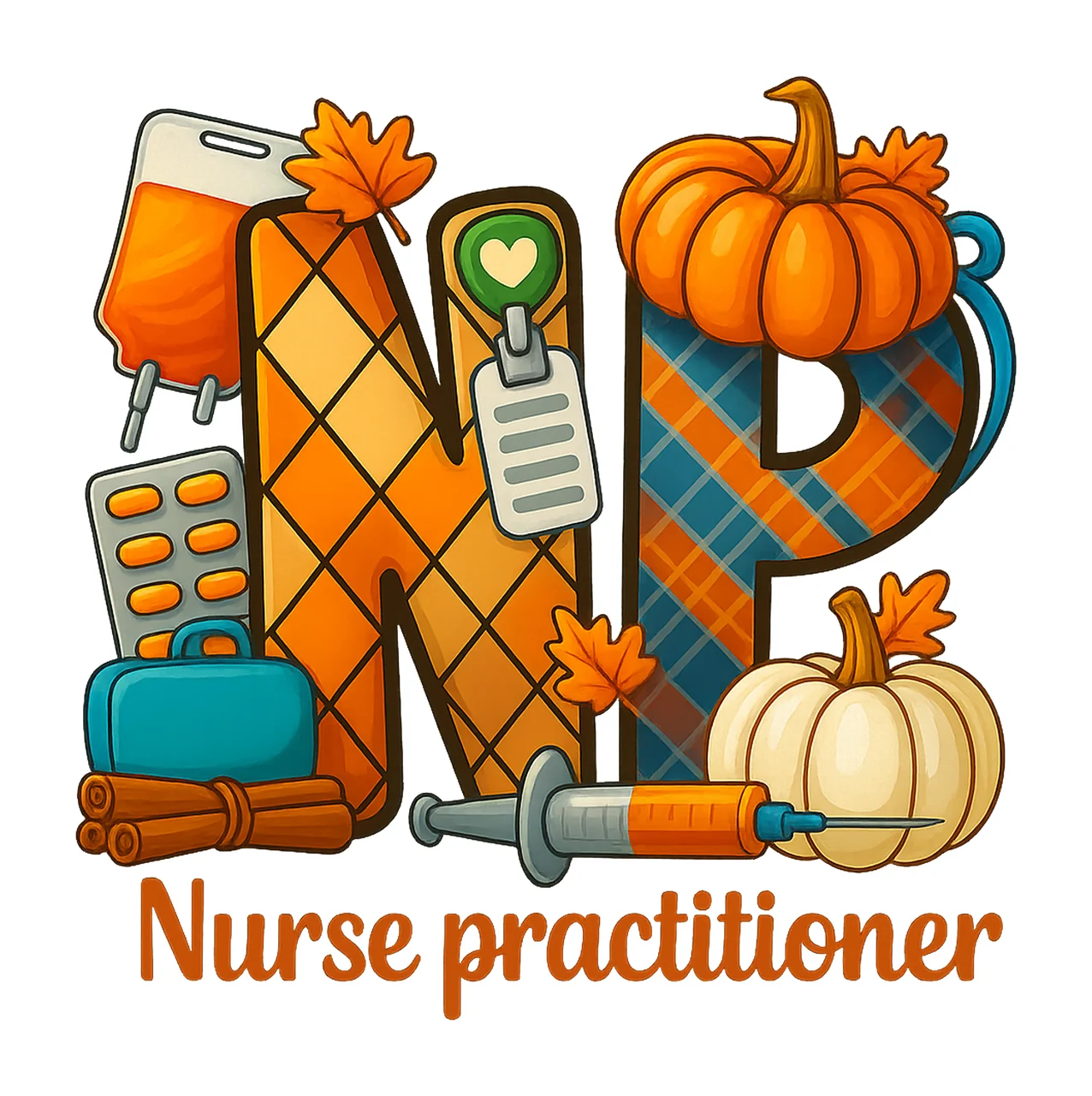 NP Nurse Practitioner with Fall sublimation design Nurse