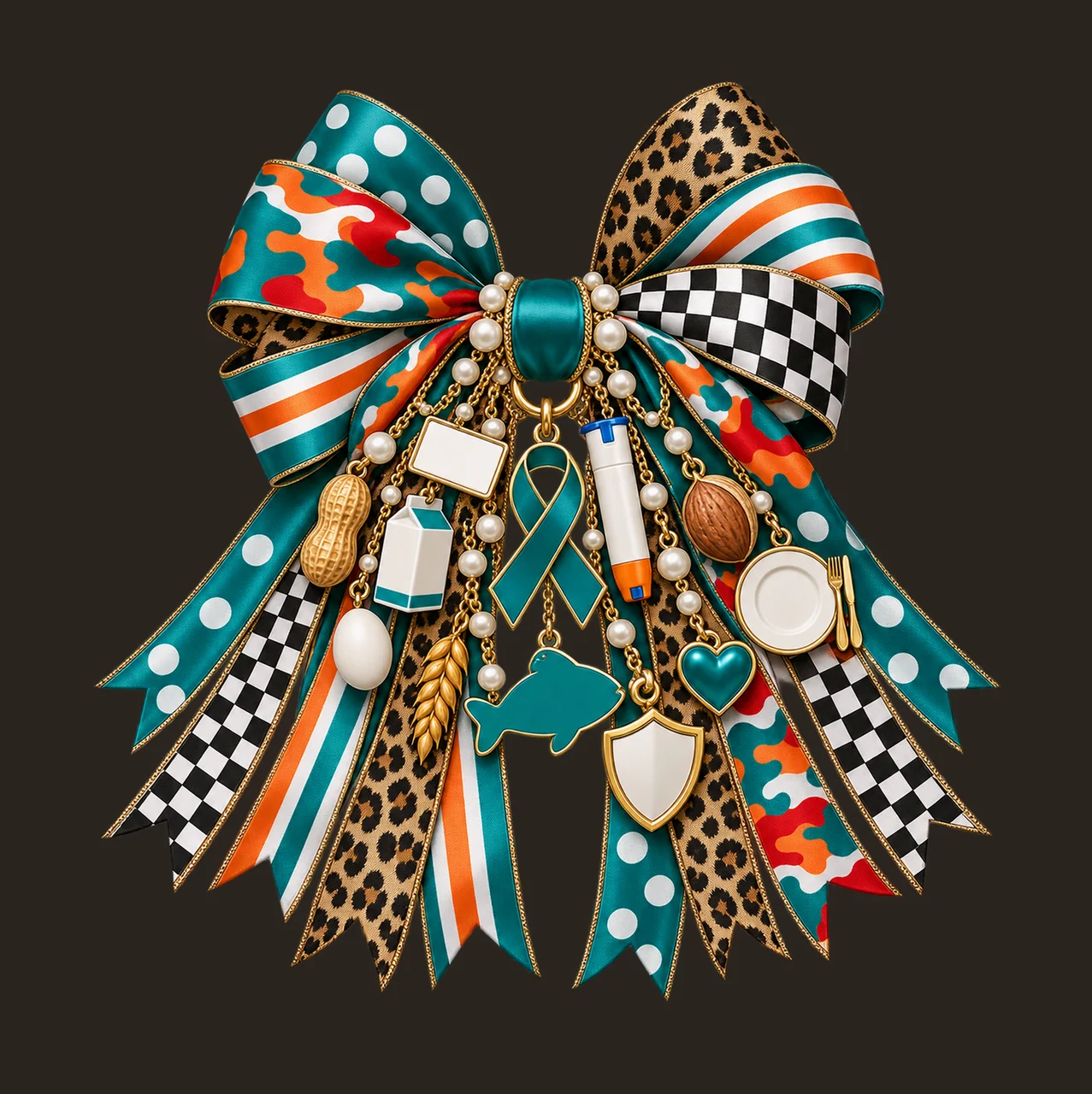 Food Allergy Awareness Bow Charm PNG, Gold Chain Charms, Transparent Sublimation Design, Digital Download contrast preview thumbnail