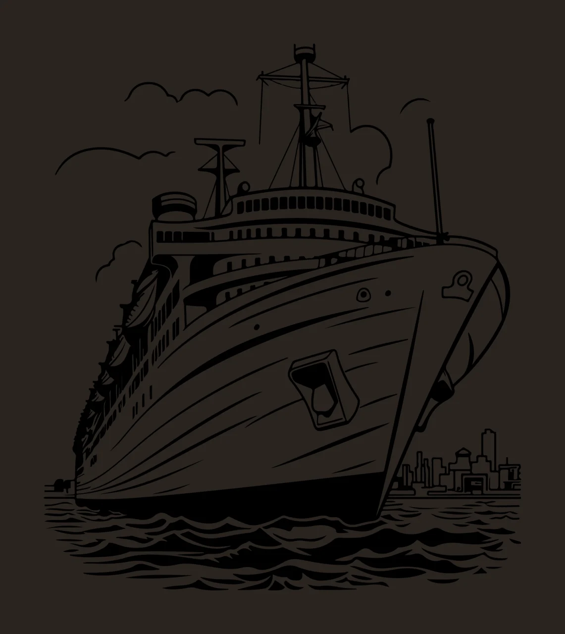 Ship Large Passenger Front View Sketch sailing waves clouds contrast preview thumbnail