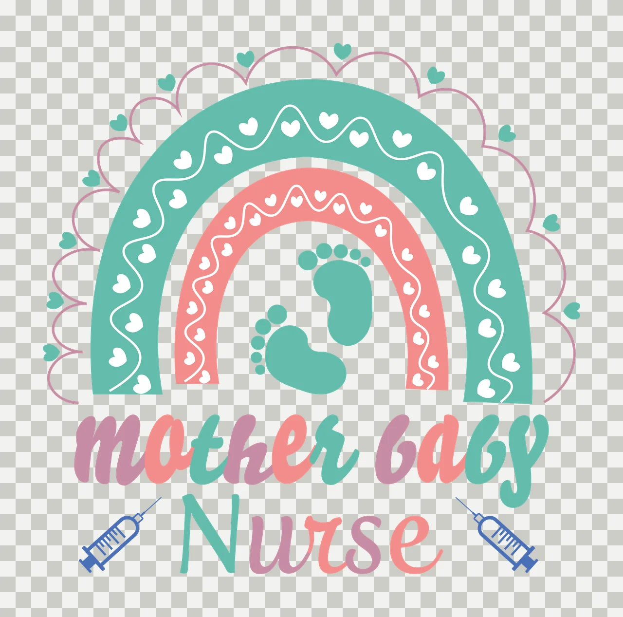 Mother Baby Nurse Black Rainbow With Heart Border footprints transparency and detail preview thumbnail
