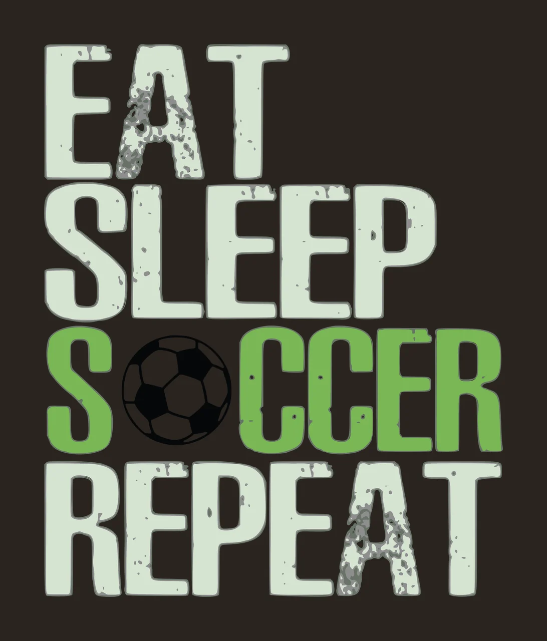 Eat Sleep Soccer Repeat Distressed Black Text and ball graphic contrast preview thumbnail