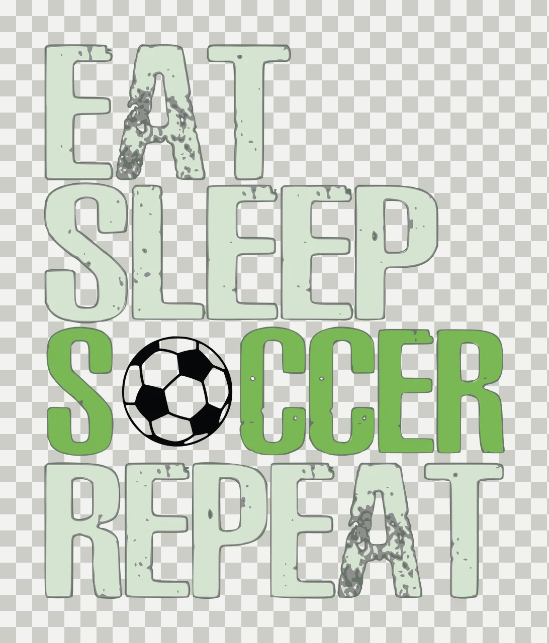 Eat Sleep Soccer Repeat Distressed Black Text and ball graphic transparency and detail preview thumbnail