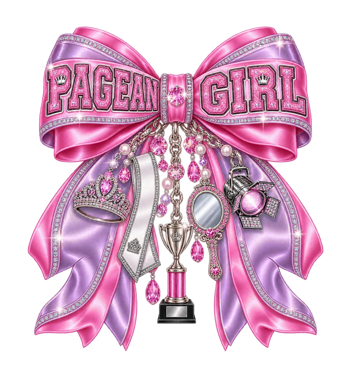 Pageant Girl Bow Charm PNG, Coquette Ribbon Sublimation, Transparent Digital Download