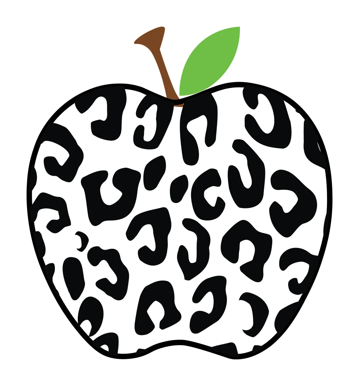 Leopard Print Apple Shape Graphic leaf pattern fill black white