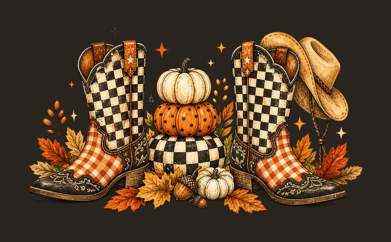 Cowboy Boots Checkered Fall Brushstroke Fall Variation C contrast preview thumbnail