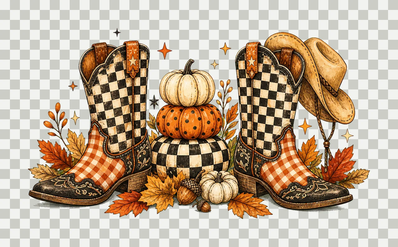 Cowboy Boots Checkered Fall Brushstroke Fall Variation C transparency and detail preview thumbnail