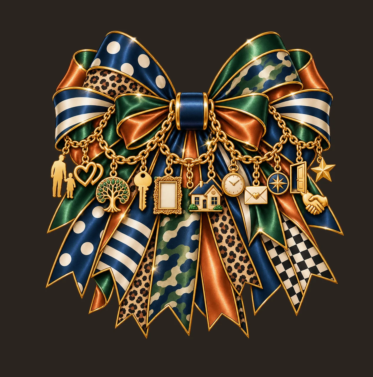 Godfather Bow Charm PNG, Gold Chain Charms, Transparent Sublimation Design, Digital Download contrast preview thumbnail
