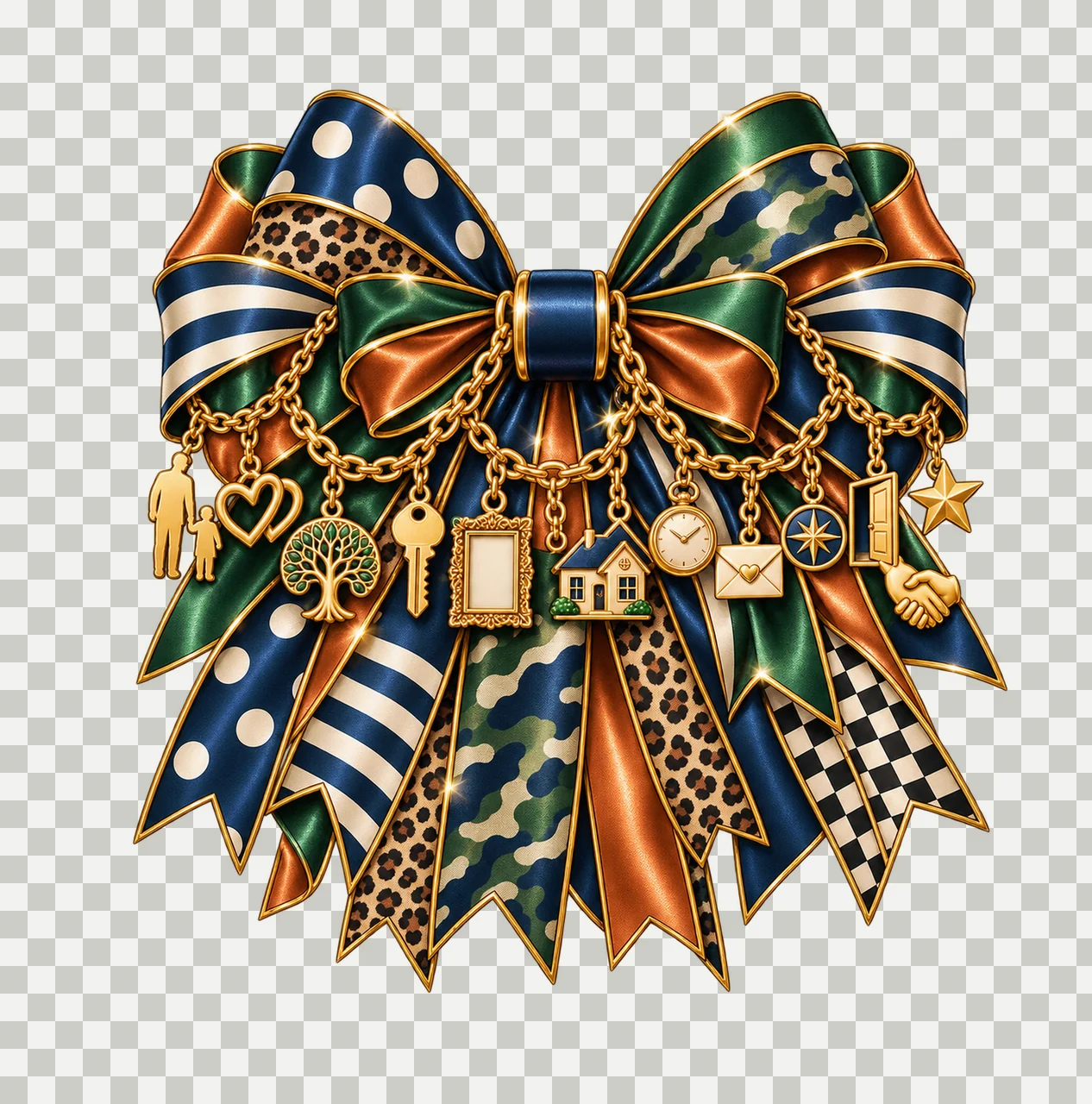 Godfather Bow Charm PNG, Gold Chain Charms, Transparent Sublimation Design, Digital Download transparency and detail preview thumbnail
