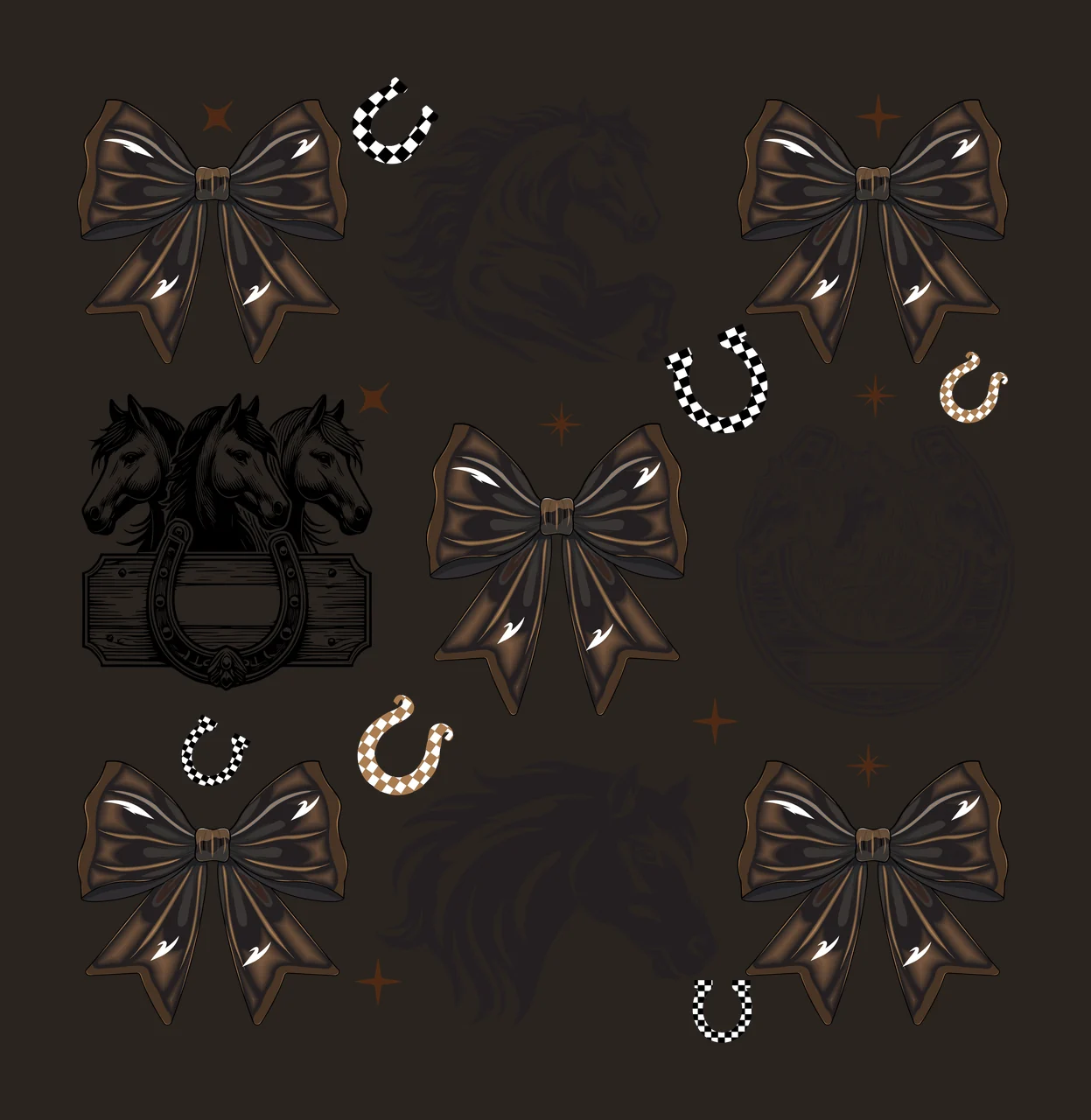 Bow Horse Horses And Bows Silhouette Pattern heads Repeating contrast preview thumbnail