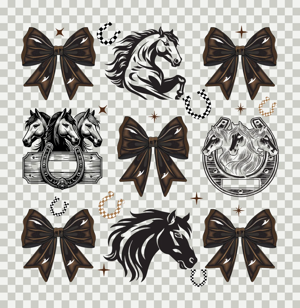 Bow Horse Horses And Bows Silhouette Pattern heads Repeating transparency and detail preview thumbnail