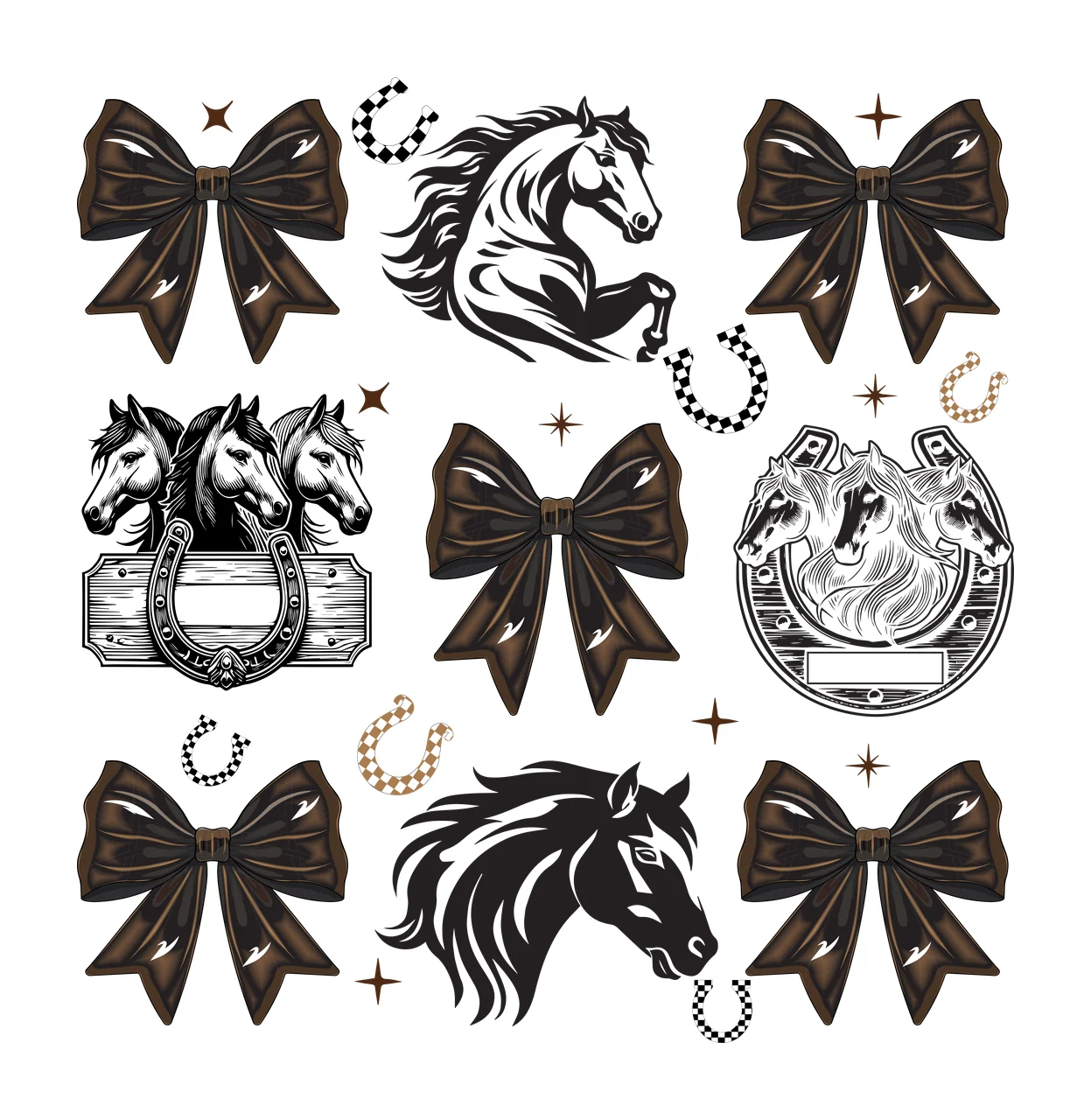 Bow Horse Horses And Bows Silhouette Pattern heads Repeating