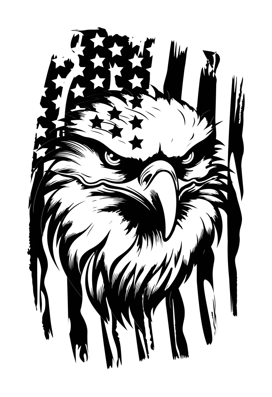 Eagle Flag Head With Distressed Background gazing bird stars