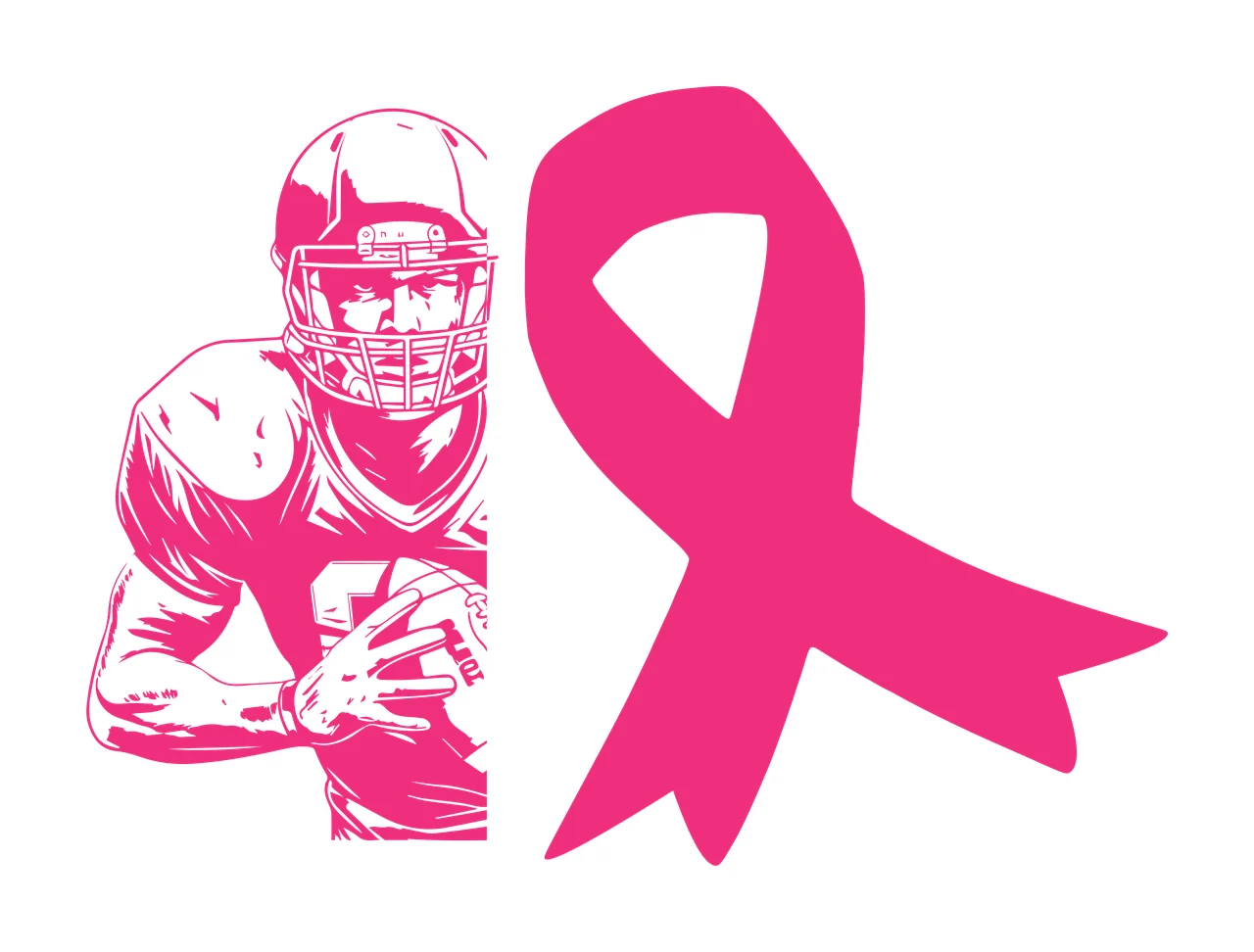 Football Player And Ribbon Silhouette holding ball helmet black