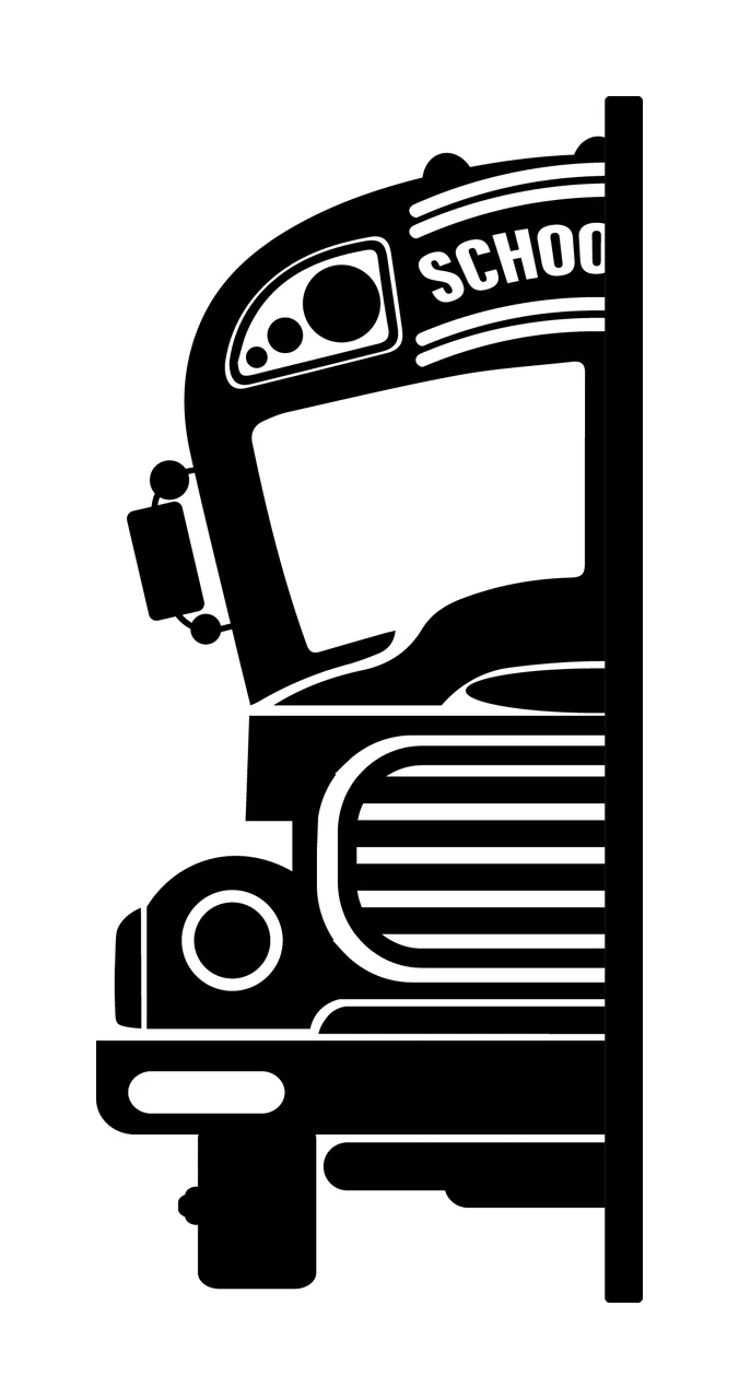 School Bus With Headlight And Window In Black