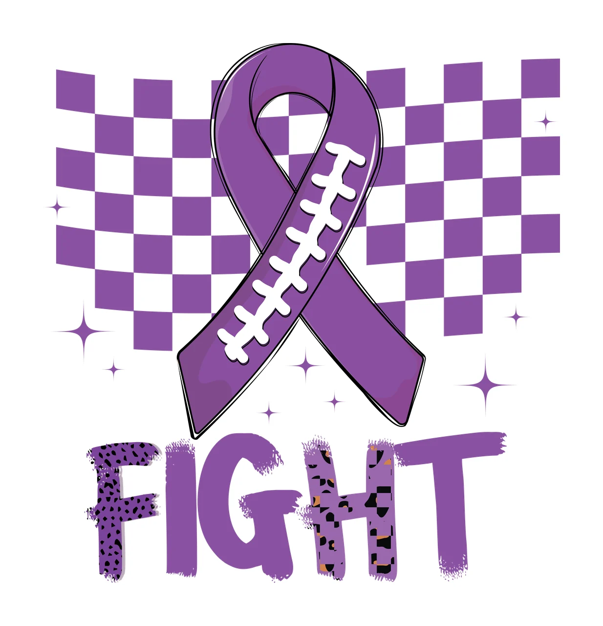 Fight Ribbon And Checkered Pattern decorated dots stars black