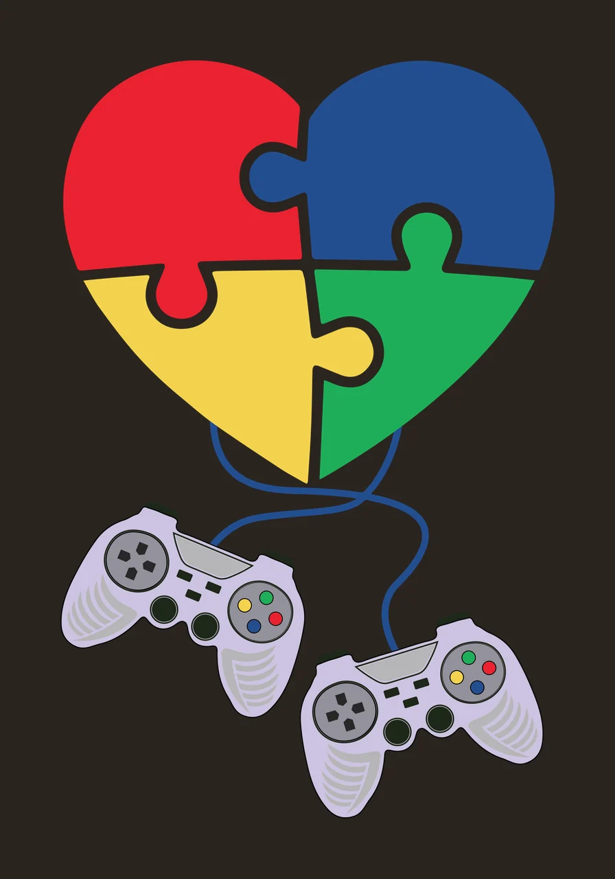 Heart Puzzle Connected To Game Controllers and hanging cables contrast preview thumbnail