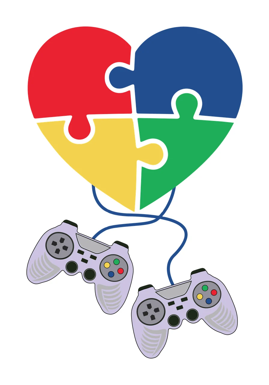Heart Puzzle Connected To Game Controllers and hanging cables