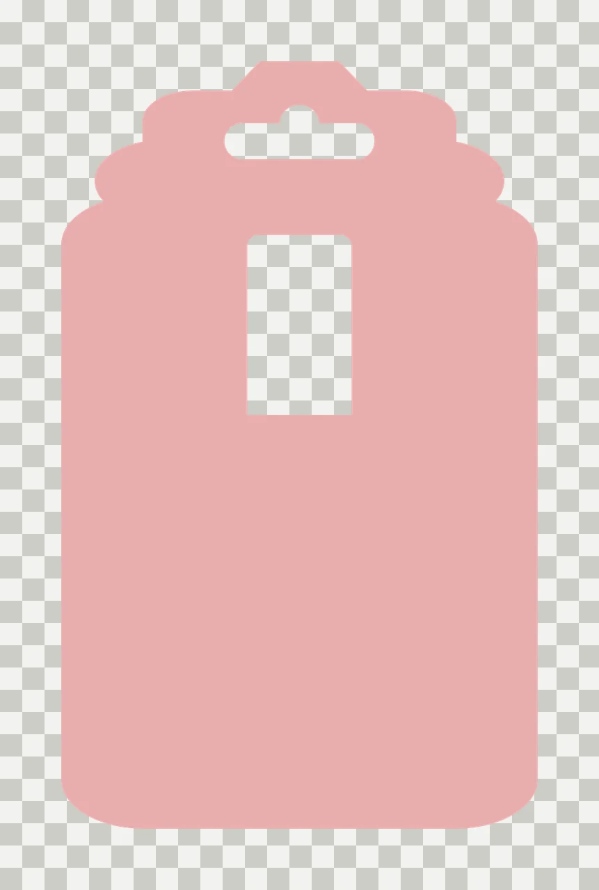 Hanging tag template with Euro slot hole, rectangular cutout, scalloped top border and rounded corners in dusty pink and white transparency and detail preview thumbnail