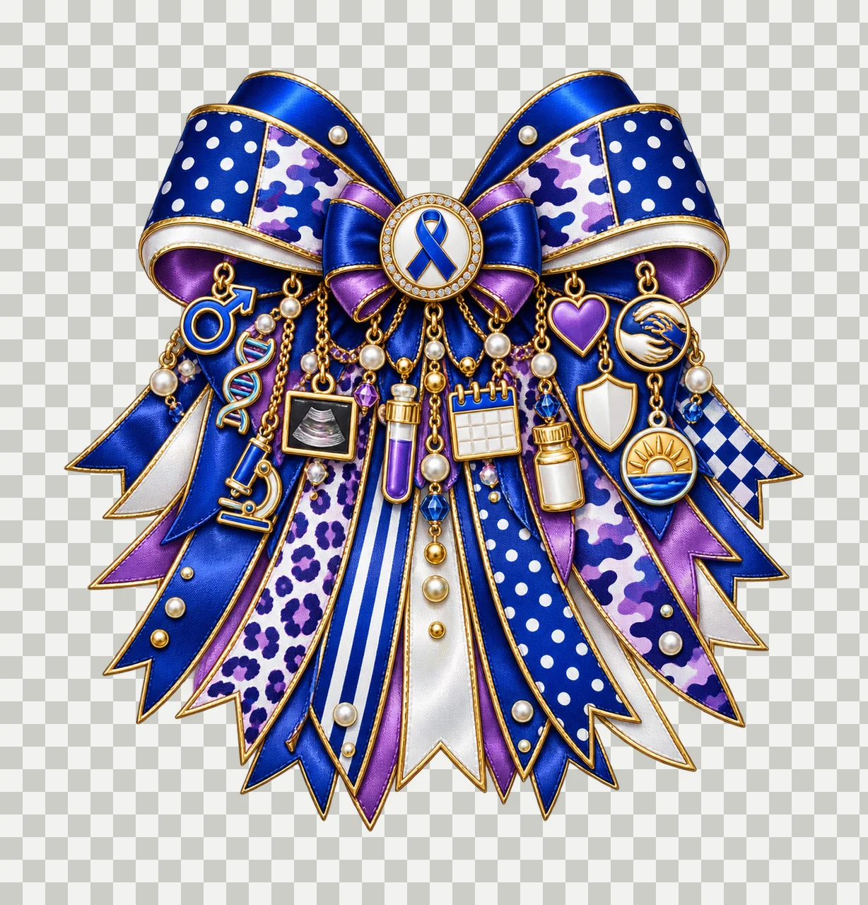 Testicular Cancer Awareness Bow Charm PNG, Gold Chain Charms, Transparent Sublimation Design, Digital Download transparency and detail preview thumbnail