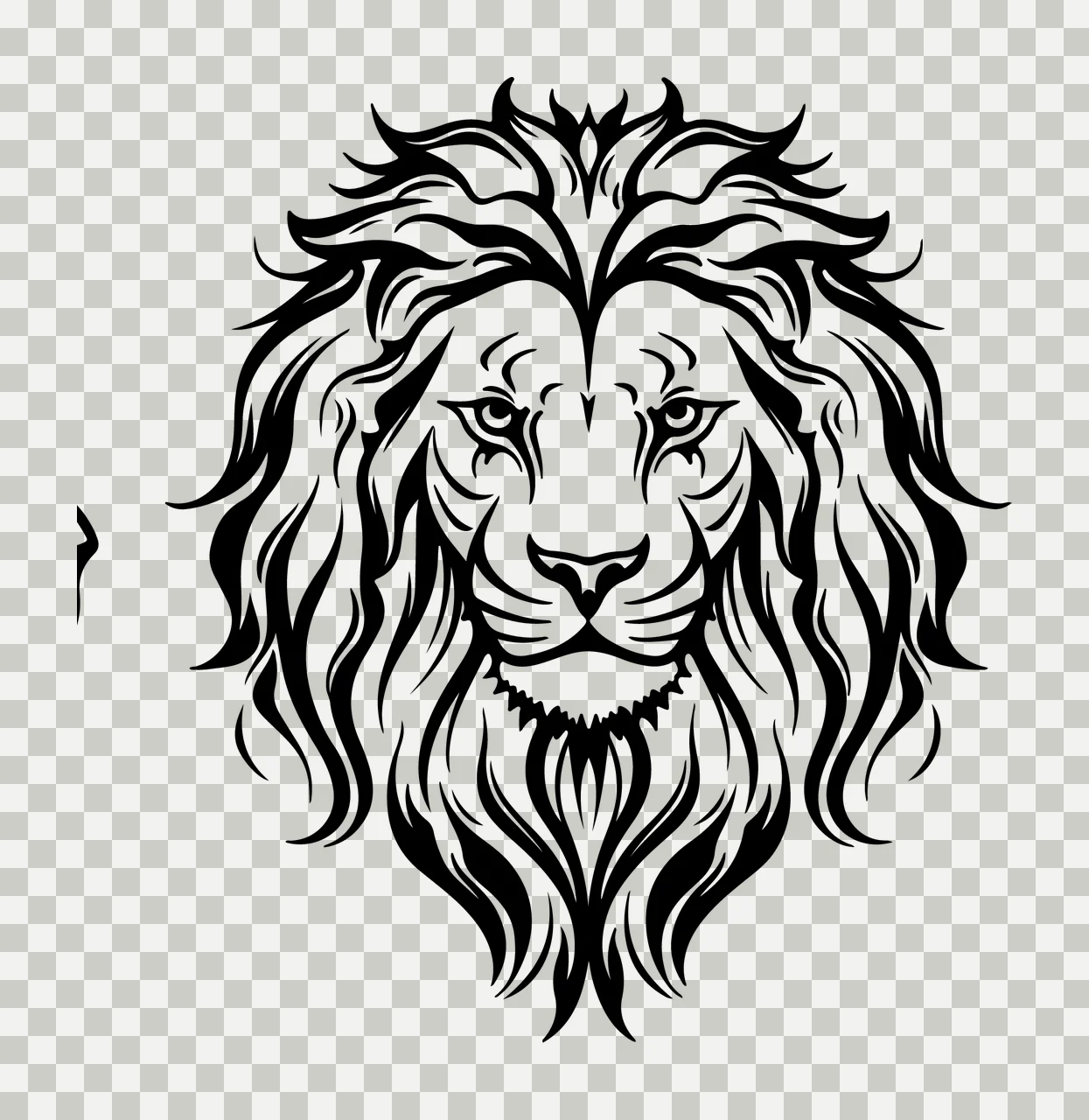 Lion Head Face Detailed Line Art mane black white animal and transparency and detail preview thumbnail